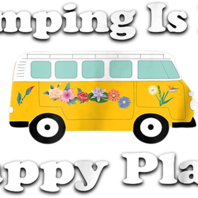 Camping Is My Happy Place Hiking Adventure Camper T Shirt Thumbnail